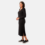TAMSY Long Sleeve V - Neck Full Sleeves Dress (Size XXL) - Black