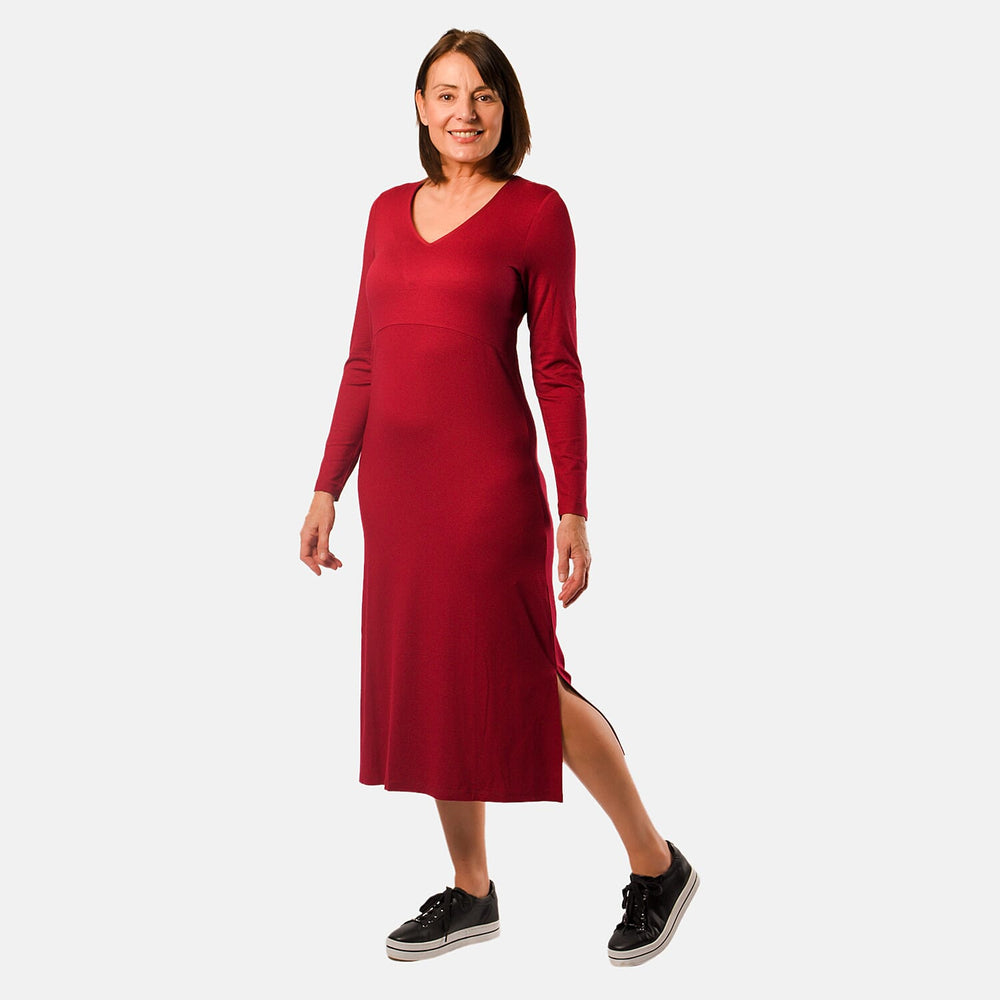 TAMSY Long Sleeve V - Neck Full Sleeves Dress (Size XXL) - Cranberry