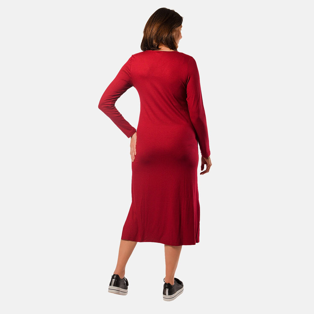 TAMSY Long Sleeve V - Neck Full Sleeves Dress (Size XXL) - Cranberry