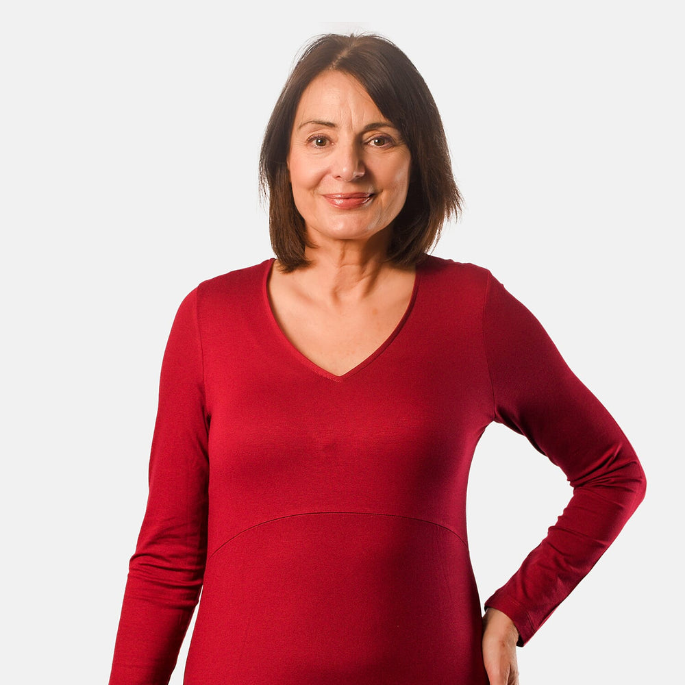 TAMSY Long Sleeve V - Neck Full Sleeves Dress (Size XXL) - Cranberry