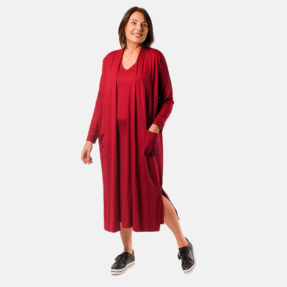 TAMSY Long Sleeve V - Neck Full Sleeves Dress (Size XXL) - Cranberry