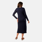 TAMSY Long Sleeve V - Neck Full Sleeves Dress (Size XXL) - Navy Blue