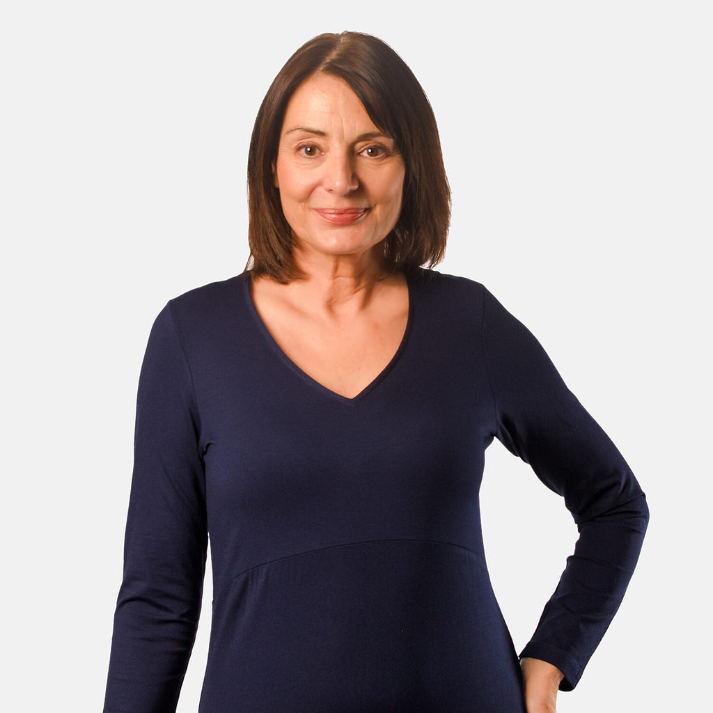 TAMSY Long Sleeve V - Neck Full Sleeves Dress (Size XXL) - Navy Blue