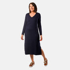 TAMSY Long Sleeve V - Neck Full Sleeves Dress (Size XXL) - Navy Blue