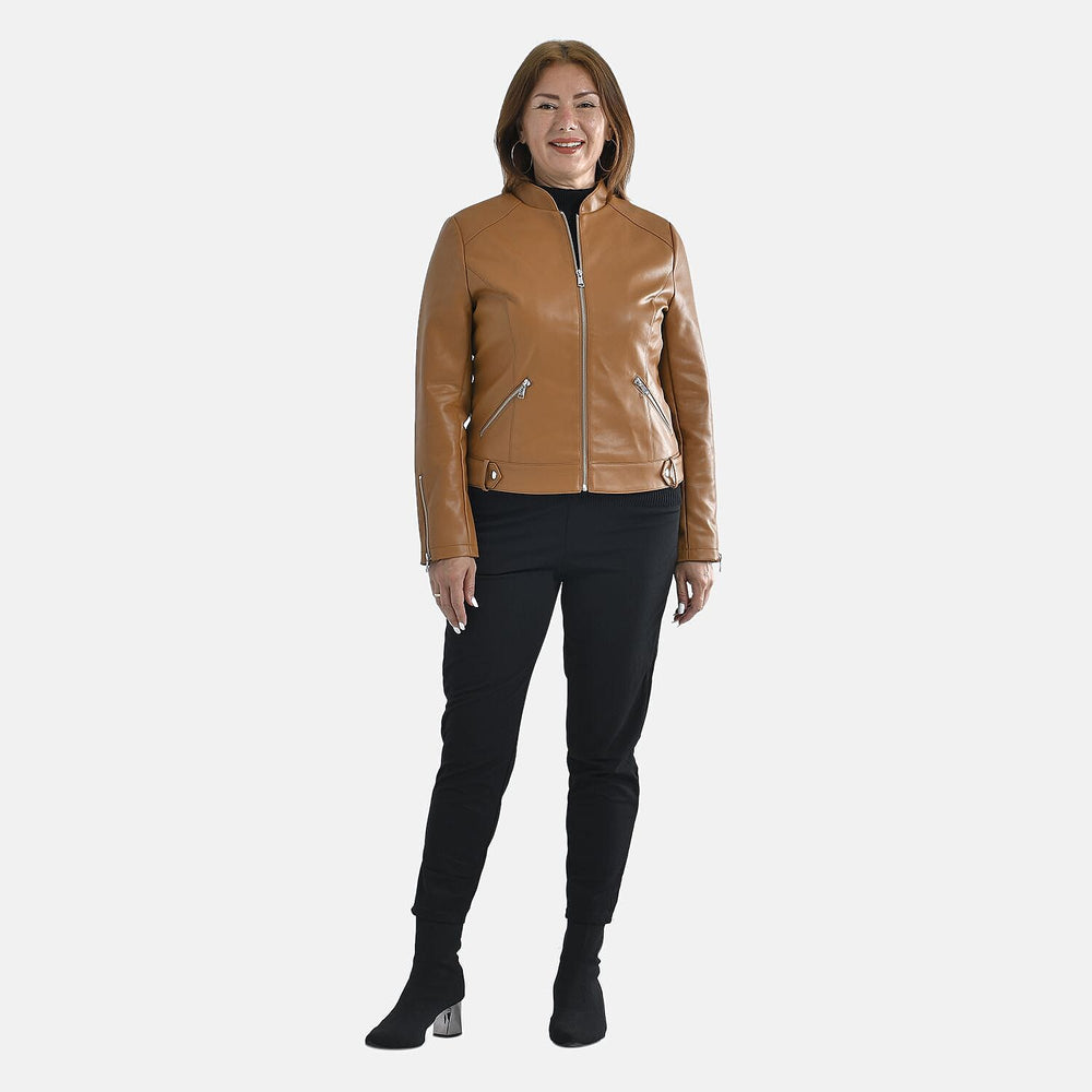 TAMSY Long Sleeves Jacket with Stand Collar (Size L) - Camel