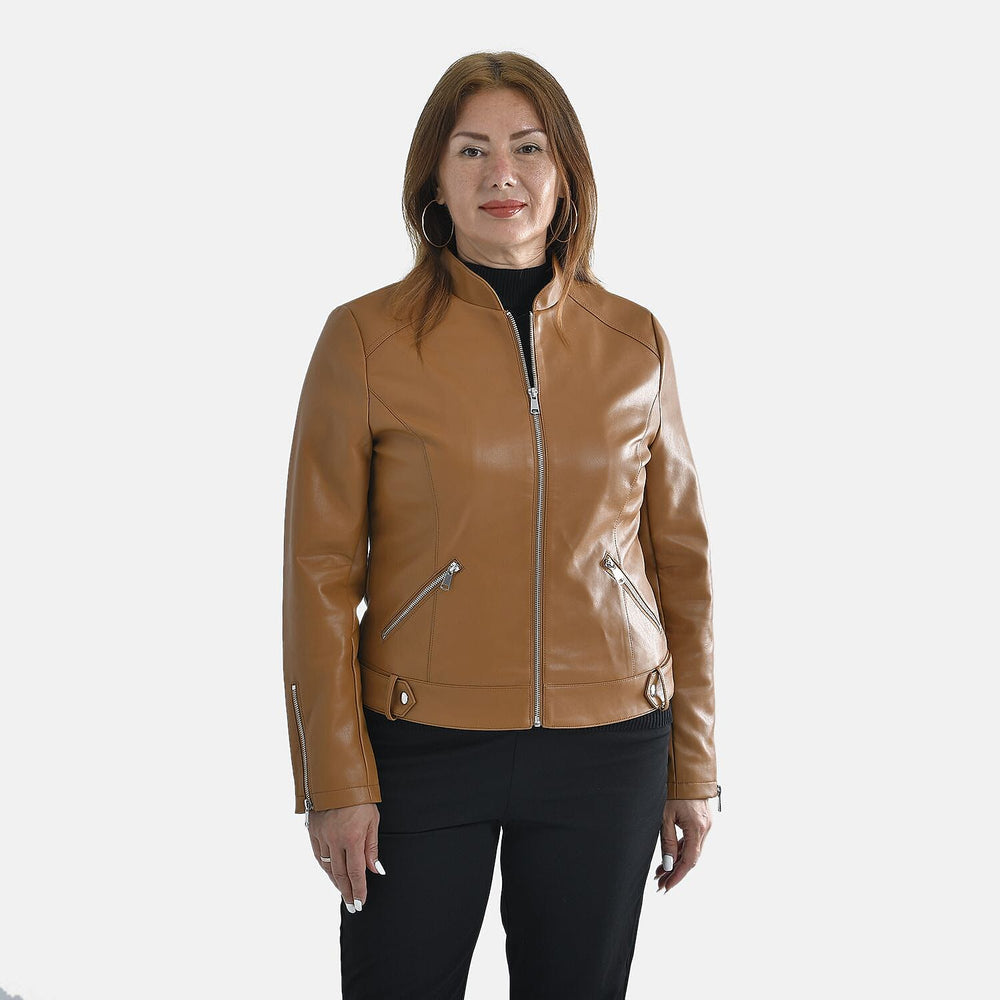 TAMSY Long Sleeves Jacket with Stand Collar (Size L) - Camel