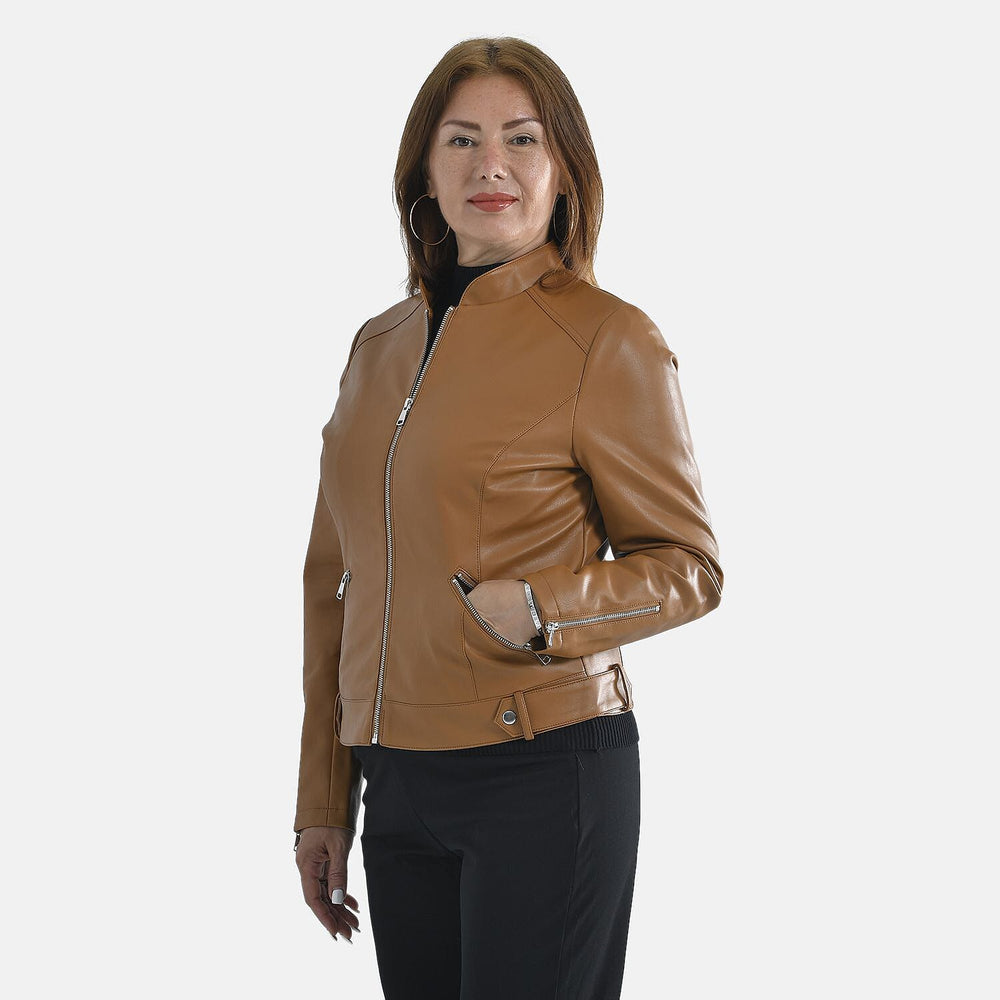 TAMSY Long Sleeves Jacket with Stand Collar (Size L) - Camel