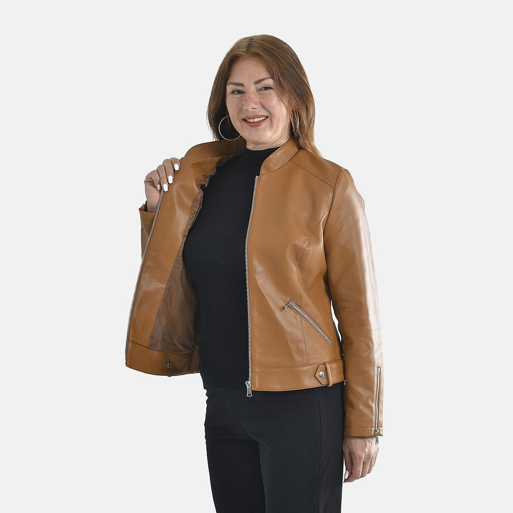 TAMSY Long Sleeves Jacket with Stand Collar (Size L) - Camel