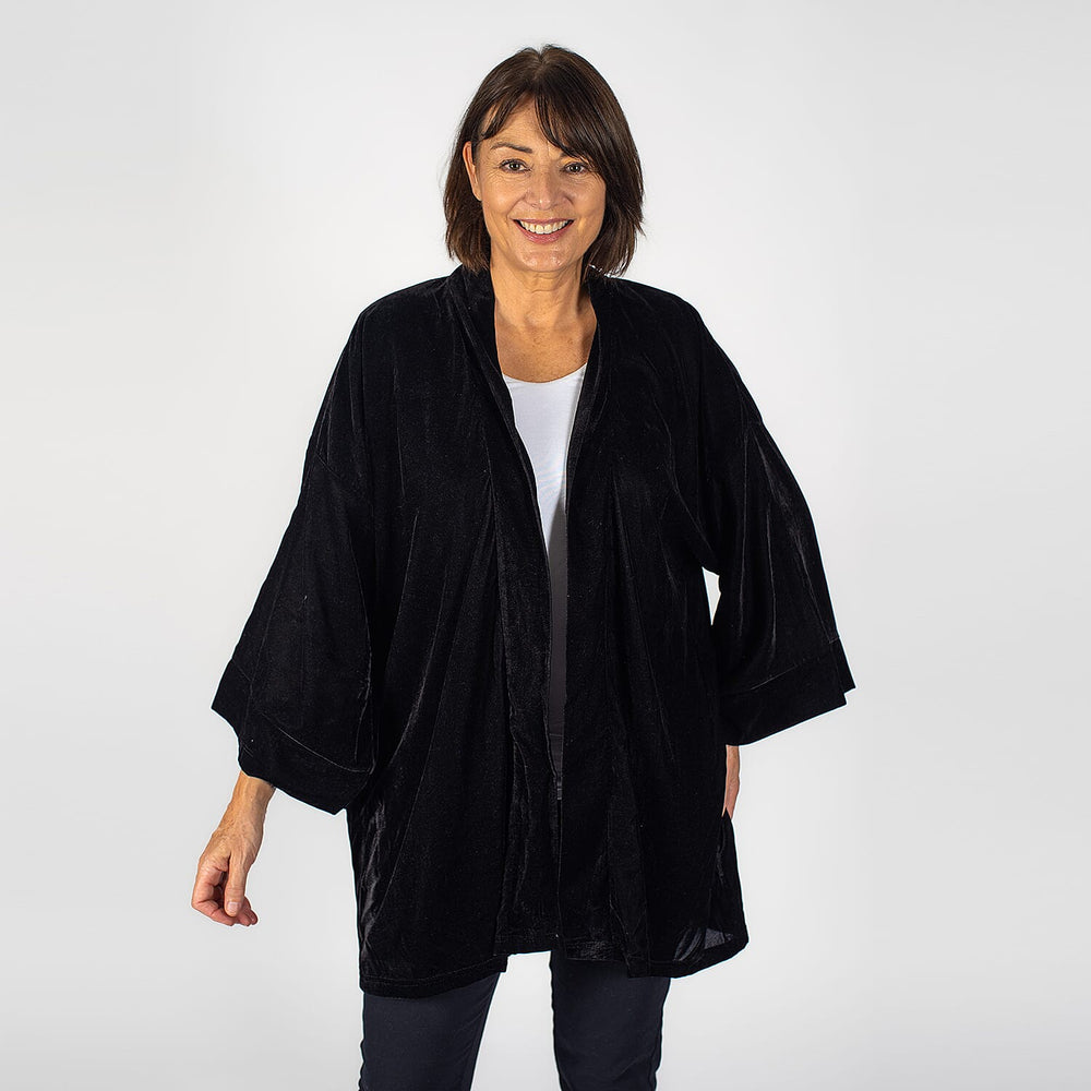 TAMSY - Long Sleeves Open- Front Kimono (One Size 184x86 cm) - Black