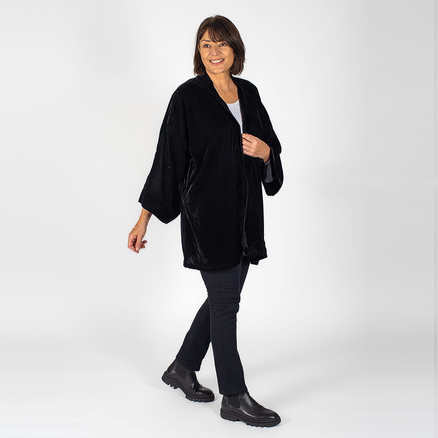TAMSY - Long Sleeves Open- Front Kimono (One Size 184x86 cm) - Black