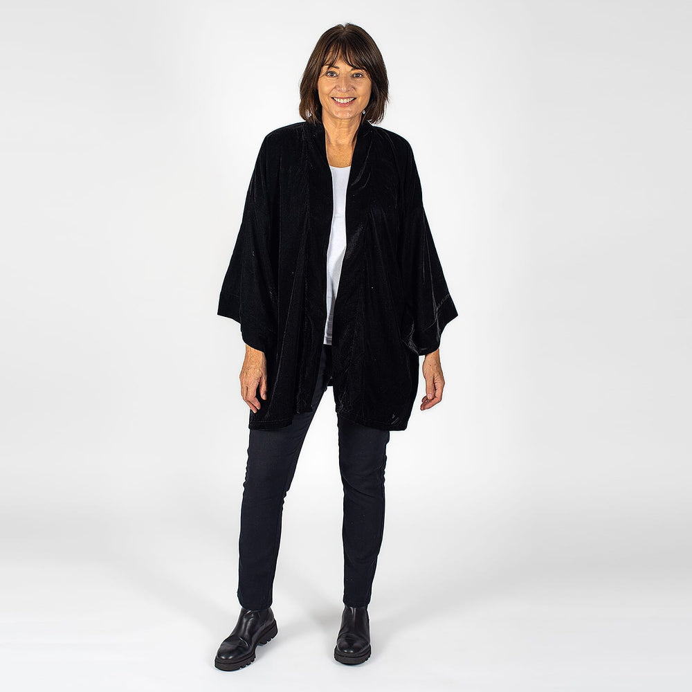 TAMSY - Long Sleeves Open- Front Kimono (One Size 184x86 cm) - Black