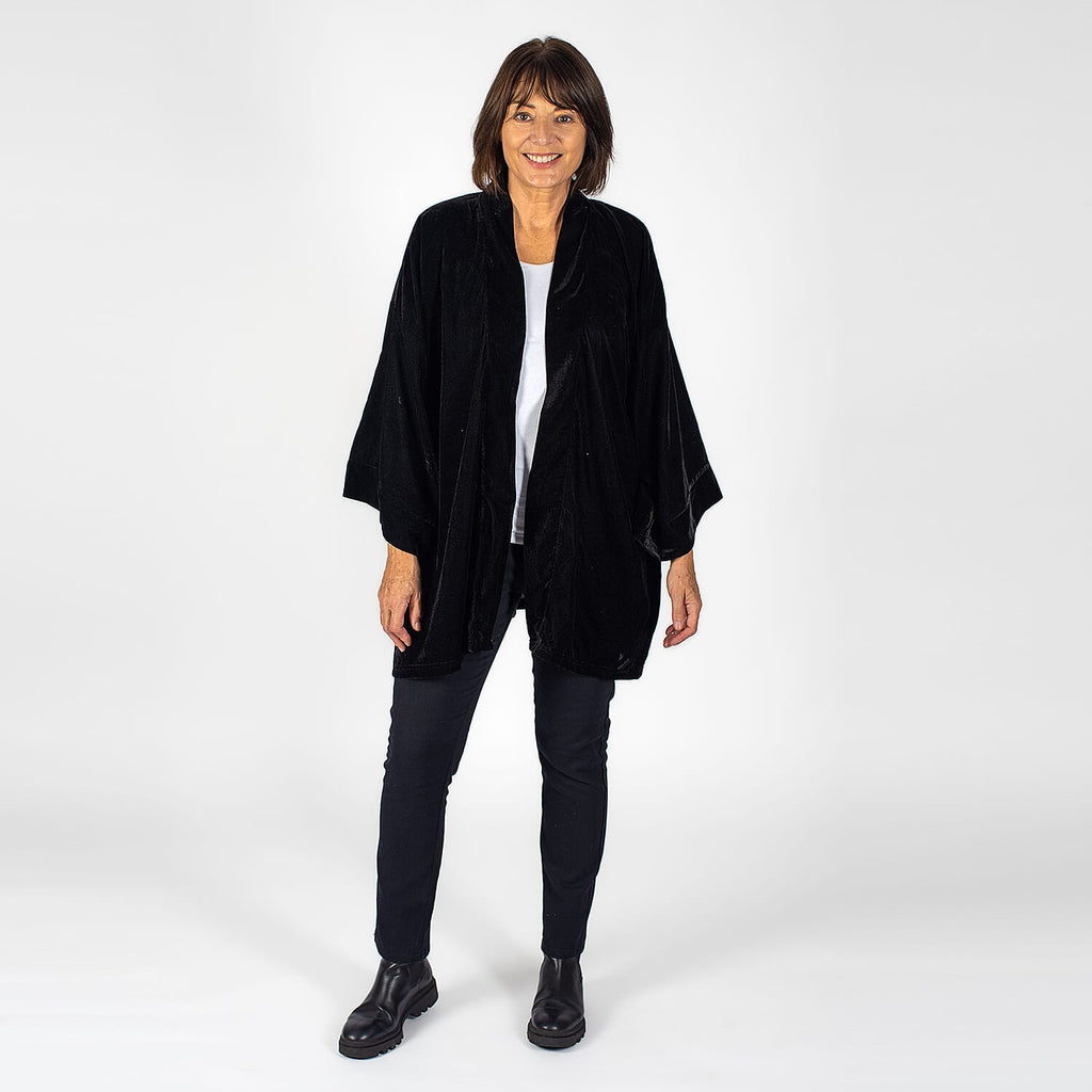TAMSY - Long Sleeves Open- Front Kimono (One Size 184x86 cm) - Black