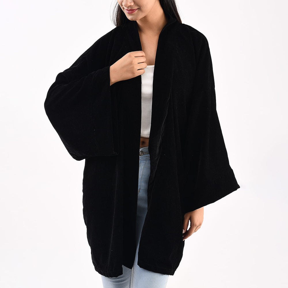 TAMSY - Long Sleeves Open- Front Kimono (One Size 184x86 cm) - Black