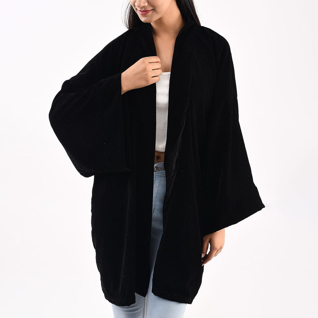 TAMSY - Long Sleeves Open- Front Kimono (One Size 184x86 cm) - Black