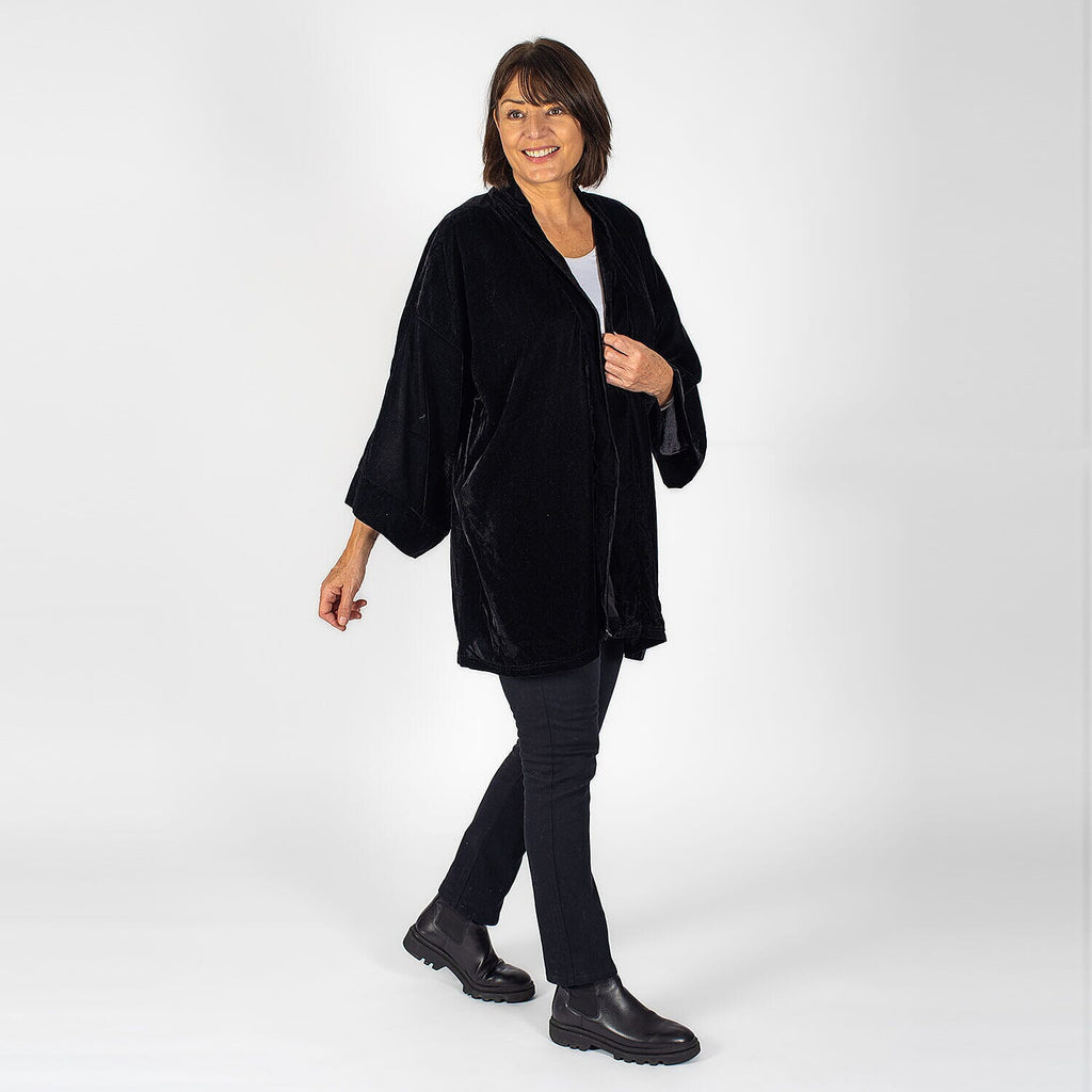 TAMSY - Long Sleeves Open- Front Kimono (One Size 184x86 cm) - Black