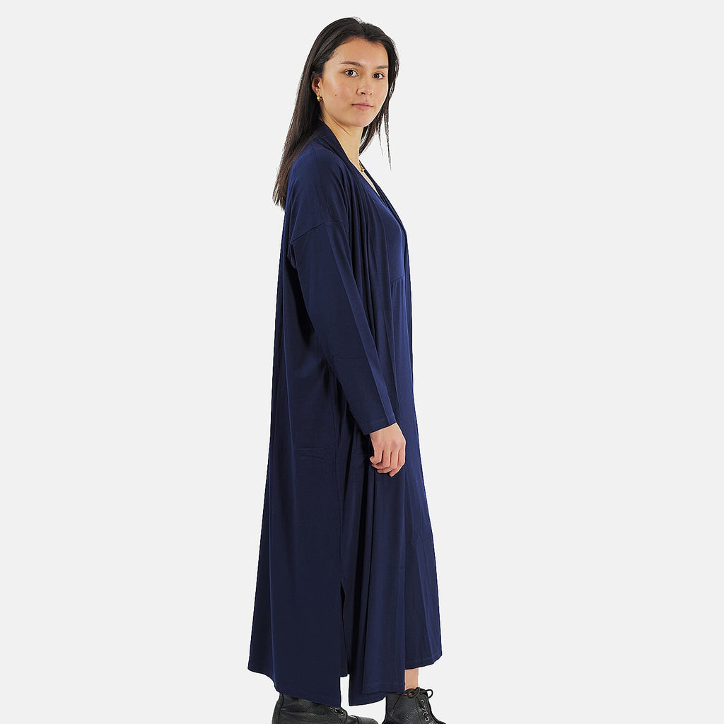 TAMSY Long Viscose Jersey Cardigan with Pocket (Size M,12-14) - Navy Blue