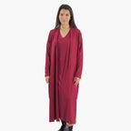 TAMSY Long Viscose Jersey Cardigan with Pocket (Size XL,20-22) - Cranberry