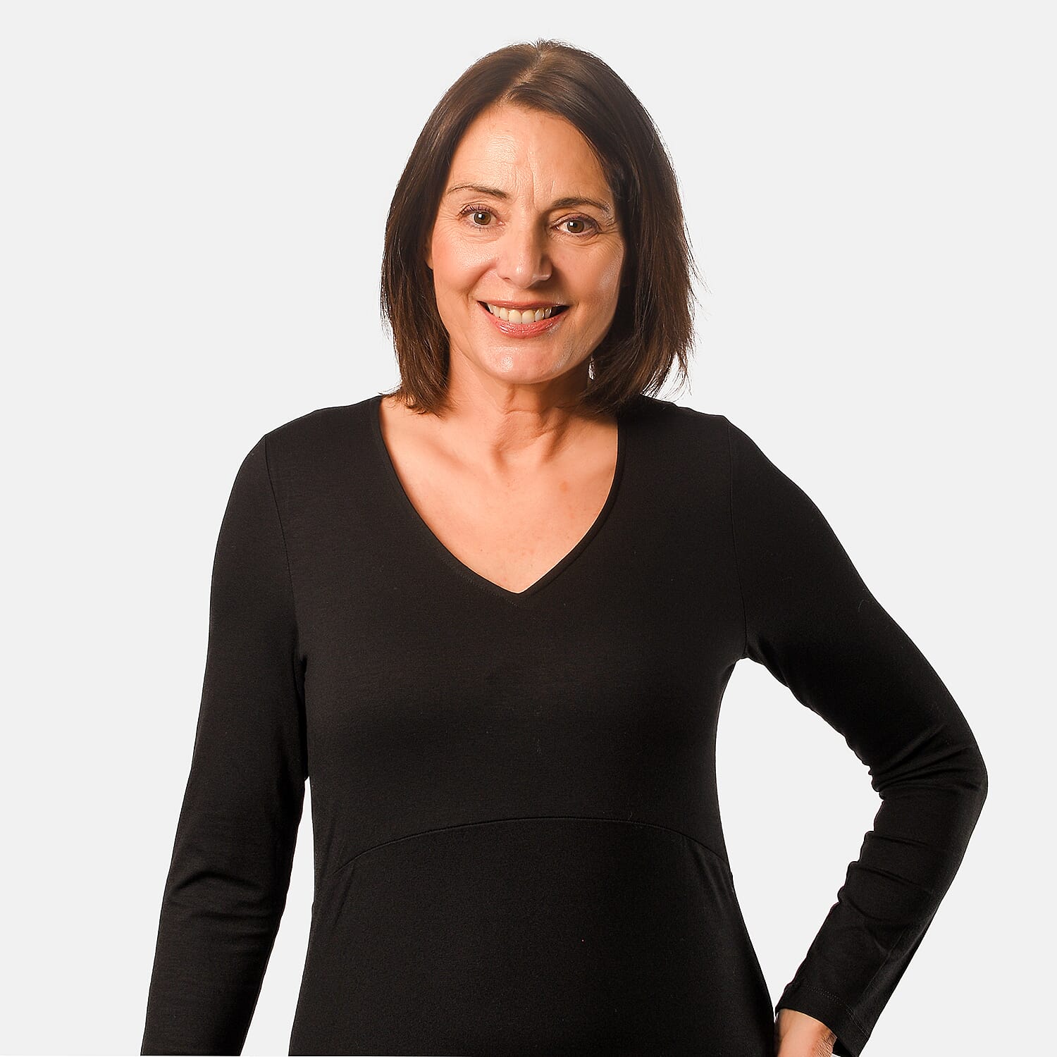 TAMSY Long Sleeve V - Neck Full Sleeves Dress (Size XXL) - Black