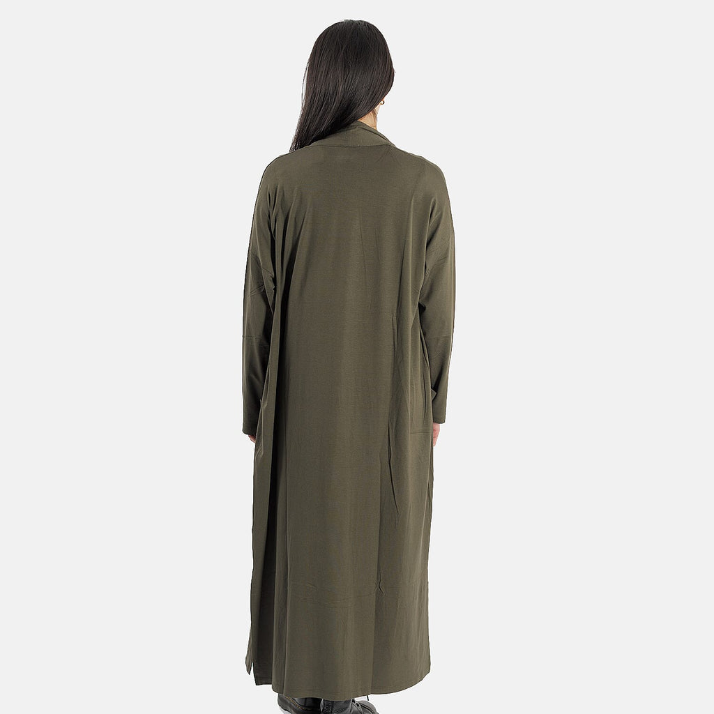TAMSY Long Viscose Jersey Cardigan with Pocket (Size XXL,24-26) - Olive Green