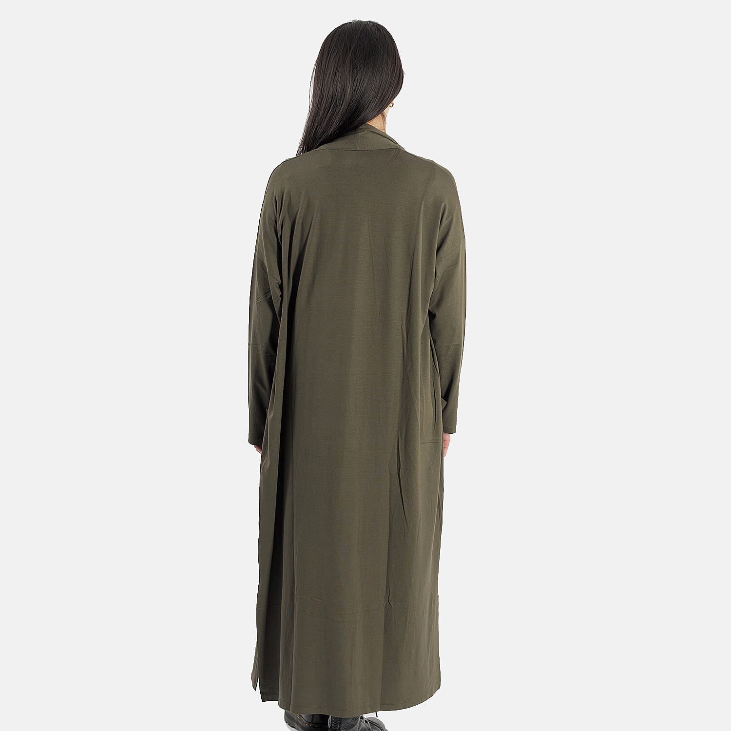 TAMSY Long Viscose Jersey Cardigan with Pocket (Size XXL,24-26) - Olive Green
