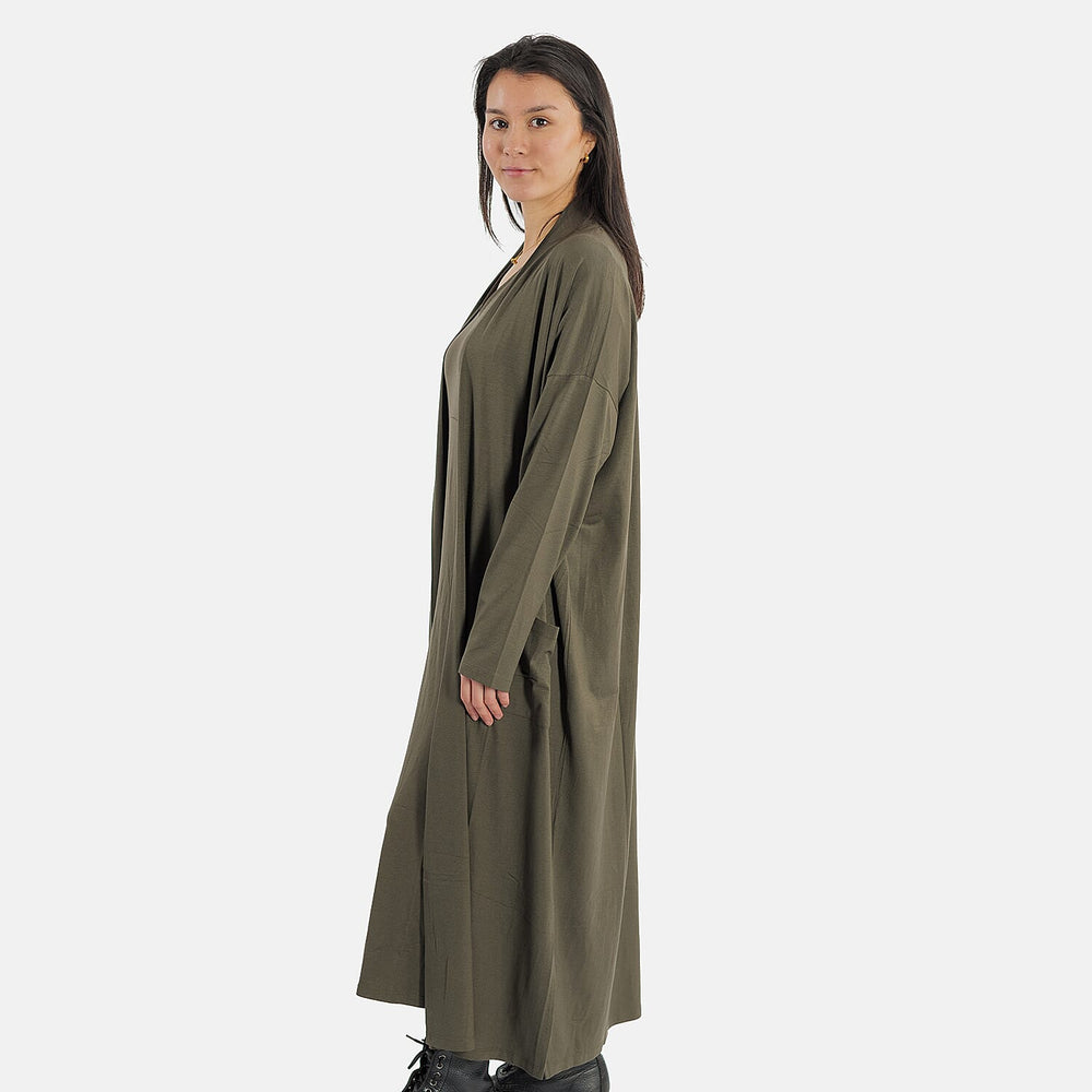 TAMSY Long Viscose Jersey Cardigan with Pocket (Size XXL,24-26) - Olive Green