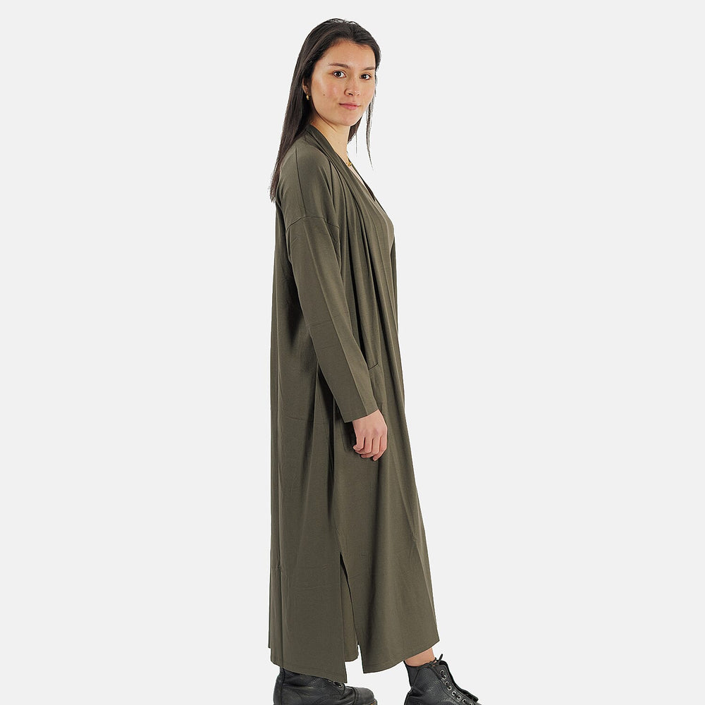 TAMSY Long Viscose Jersey Cardigan with Pocket (Size XXL,24-26) - Olive Green