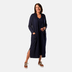 TAMSY Long Sleeve V - Neck Full Sleeves Dress (Size XXL) - Navy Blue