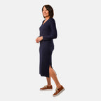 TAMSY Long Sleeve V - Neck Full Sleeves Dress (Size XXL) - Navy Blue