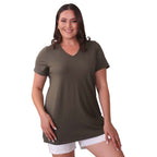 TAMSY Long Solid Coloured Tunic Top (Size M,12-14) - Khaki