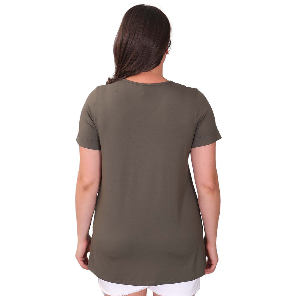 TAMSY Long Solid Coloured Tunic Top (Size M,12-14) - Khaki