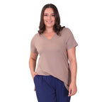 TAMSY Long Solid Colour Viscose Tunic Top (Size M,12-14) - Stone Colour
