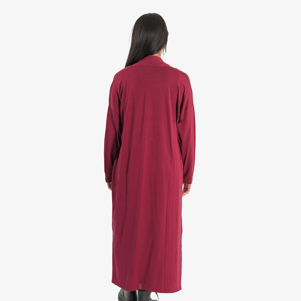 TAMSY Long Viscose Jersey Cardigan with Pocket (Size XXL,24-26) - Cranberry