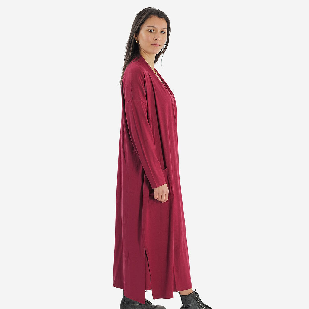 TAMSY Long Viscose Jersey Cardigan with Pocket (Size XXL,24-26) - Cranberry
