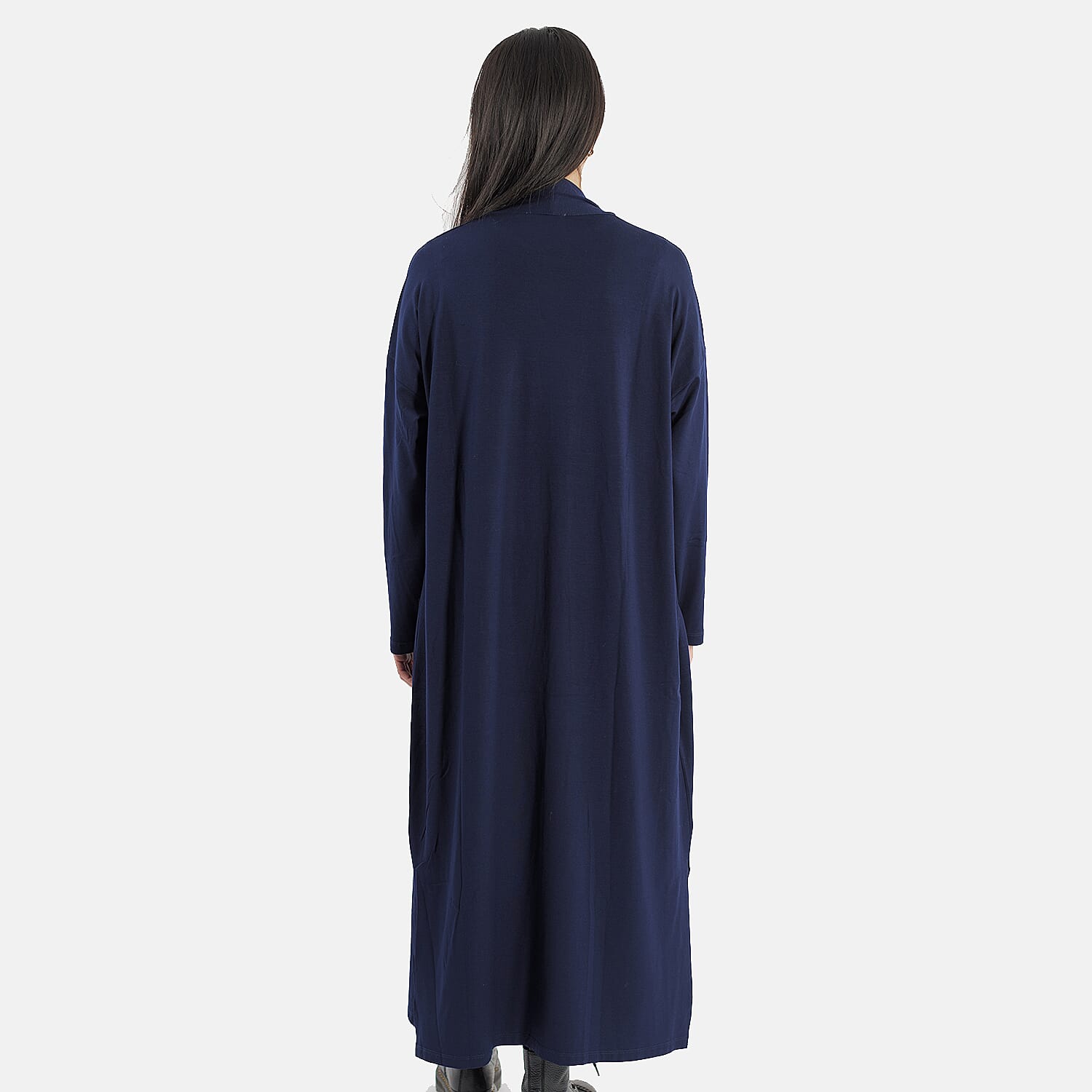 TAMSY Long Viscose Jersey Cardigan with Pocket (Size M,12-14) - Navy Blue