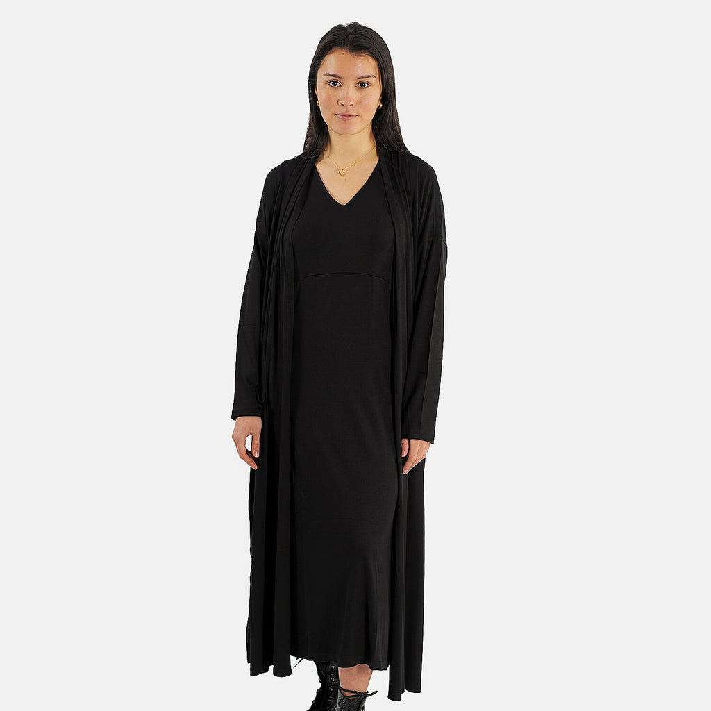 TAMSY Long Viscose Jersey Cardigan with Pocket (Size XXL,24-26) - Black