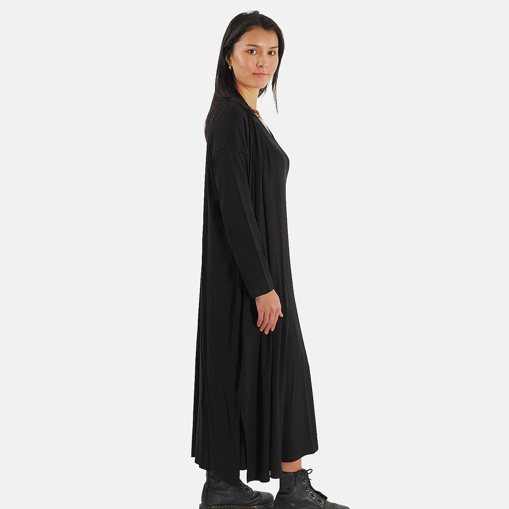 TAMSY Long Viscose Jersey Cardigan with Pocket (Size XXL,24-26) - Black