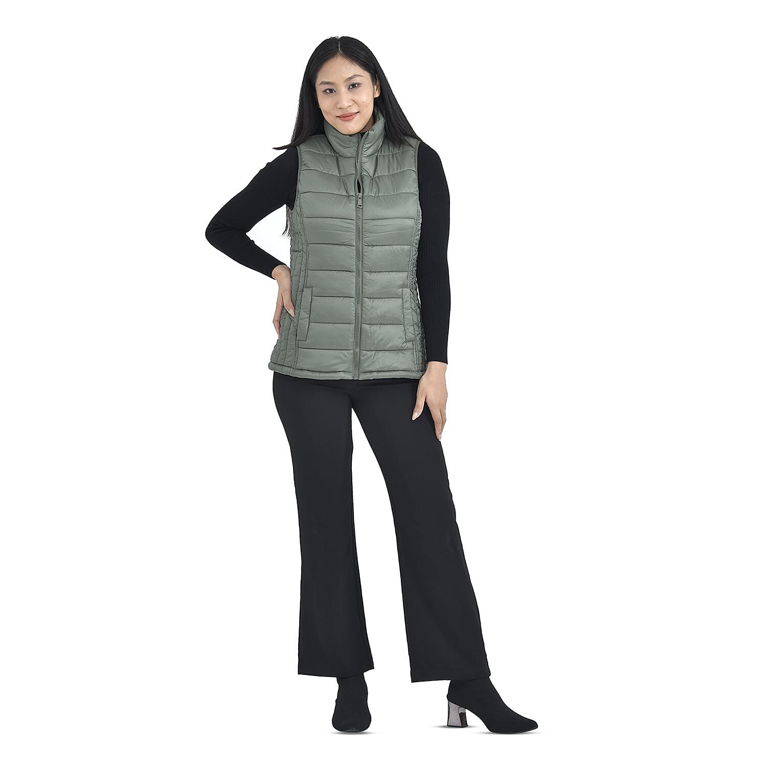 TAMSY Padded Gilet with 2 Side Zippered Pockets (Size L,16-18) - Kelp