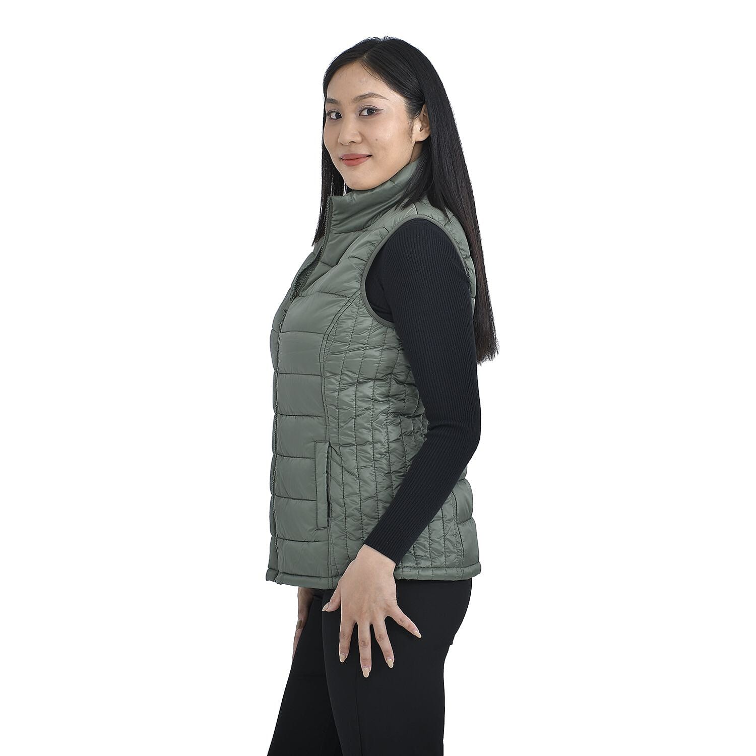 TAMSY Padded Gilet with 2 Side Zippered Pockets (Size L,16-18) - Kelp