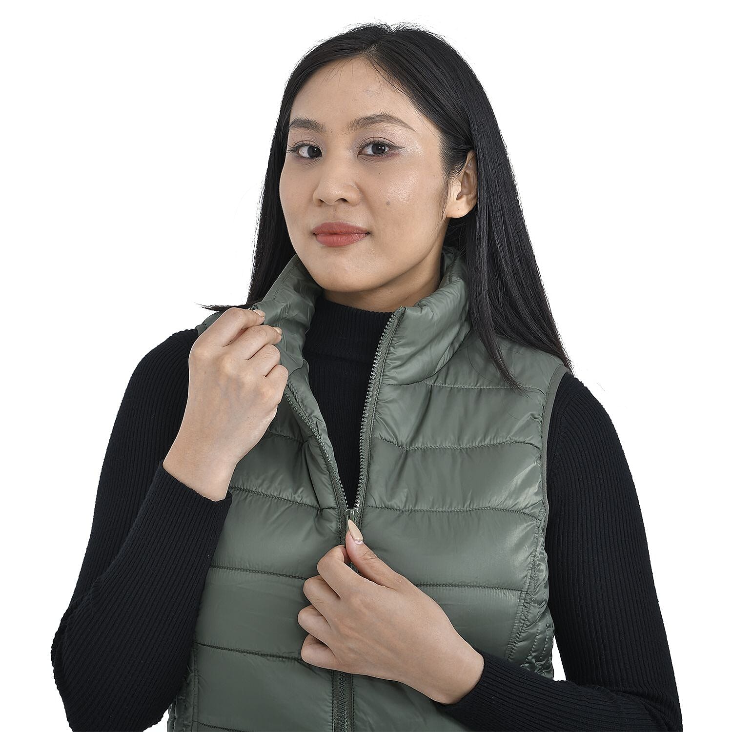 TAMSY Padded Gilet with 2 Side Zippered Pockets (Size L,16-18) - Kelp
