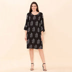 TAMSY 100% Viscose Peacock Pattern Midi Dress (Size 14) - Black - White