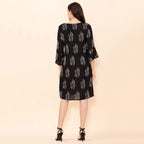 TAMSY 100% Viscose Peacock Pattern Midi Dress (Size 20) - Black - White