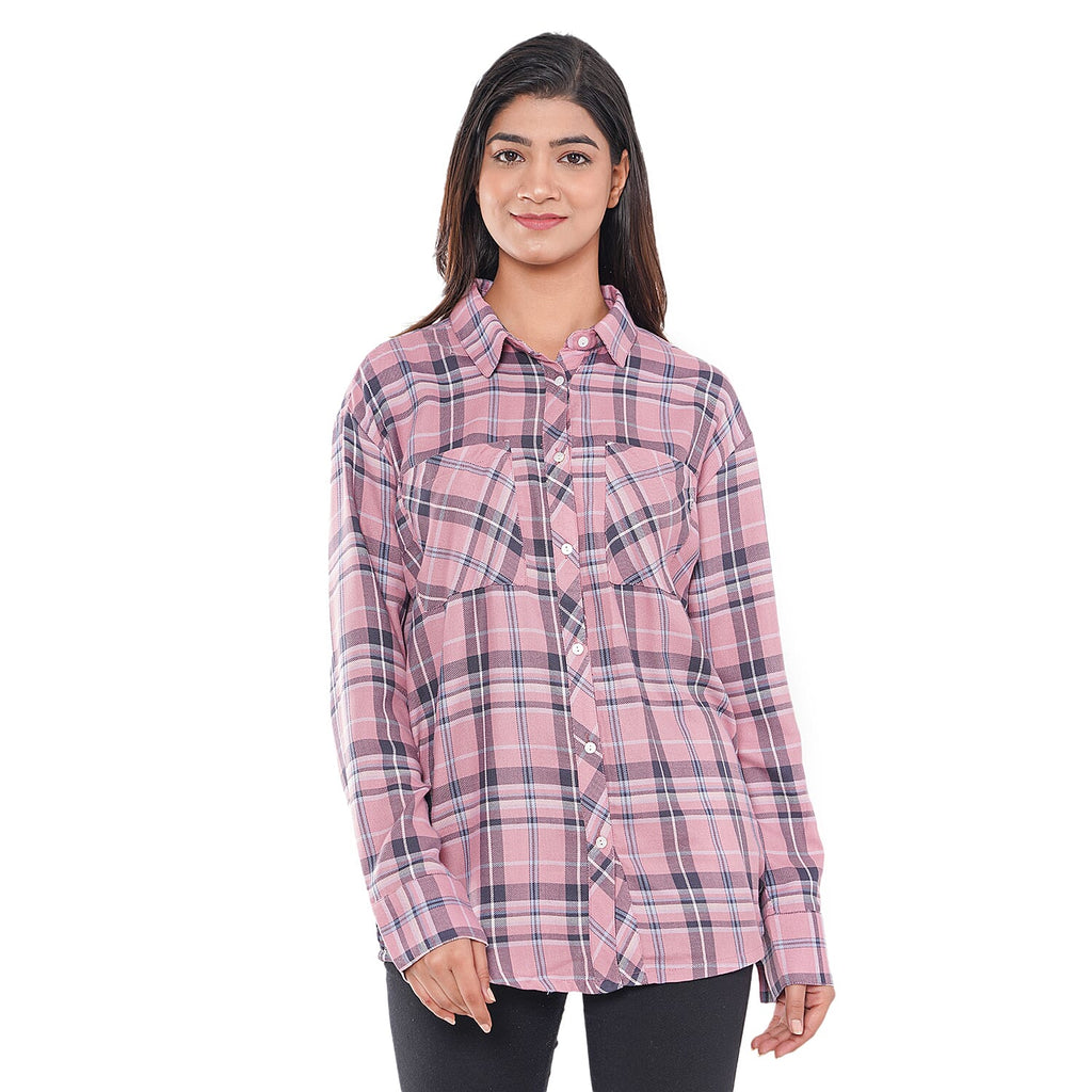 TAMSY 100% Viscose Check Pattern Shirt (Size XXL) - Pink