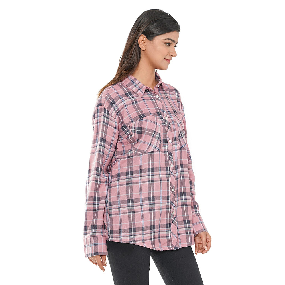 TAMSY 100% Viscose Check Pattern Shirt (Size XXL) - Pink