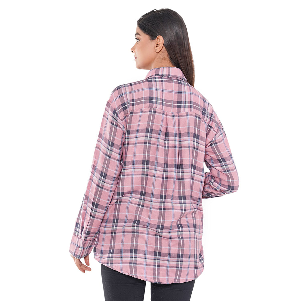 TAMSY 100% Viscose Check Pattern Shirt (Size XXL) - Pink