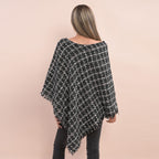TAMSY Checkered Pattern Tweed Poncho (Size 75x80 Cm) - Black