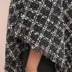 TAMSY Checkered Pattern Tweed Poncho (Size 75x80 Cm) - Black
