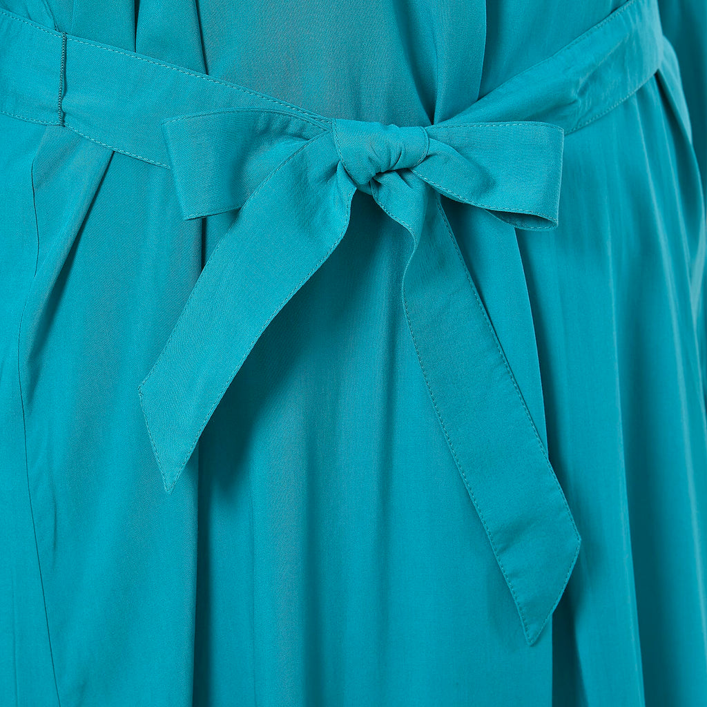 TAMSY 100% Viscose Plain Dress with Adjustable Waist Belt (Size S, 8-10) - Turquoise