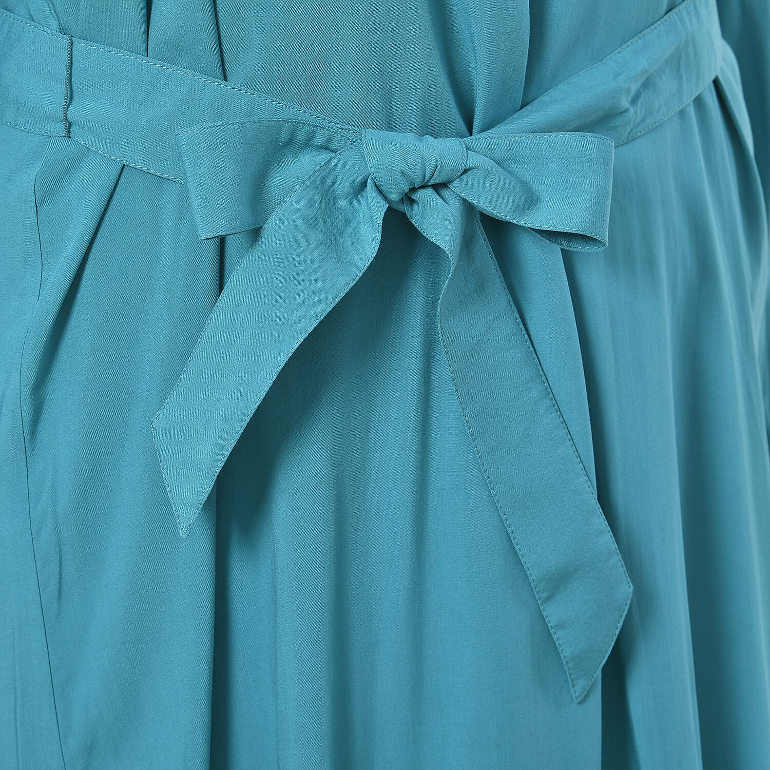 TAMSY 100% Viscose Plain Dress with Adjustable Waist Belt (Size S, 8-10) - Turquoise