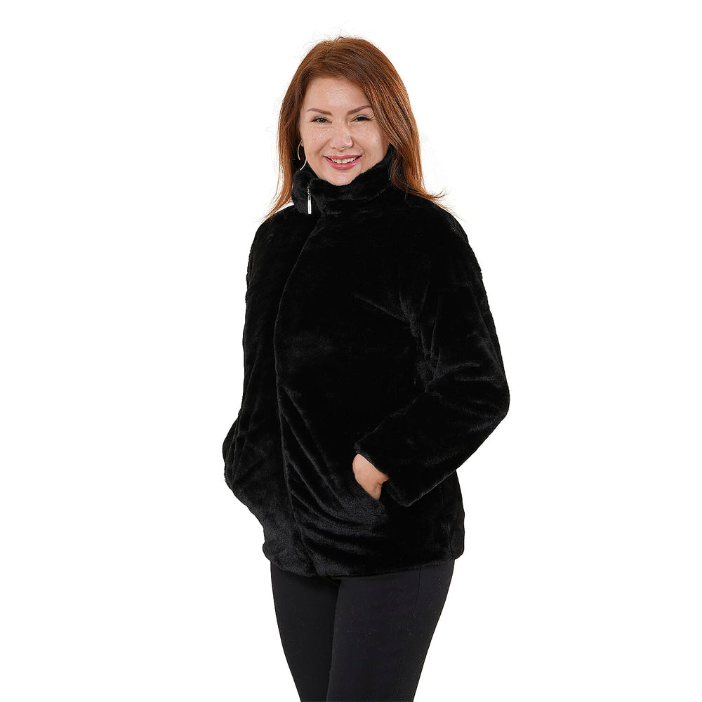 TAMSY Faux Fur Coat (Size L, 16-18)  - Black
