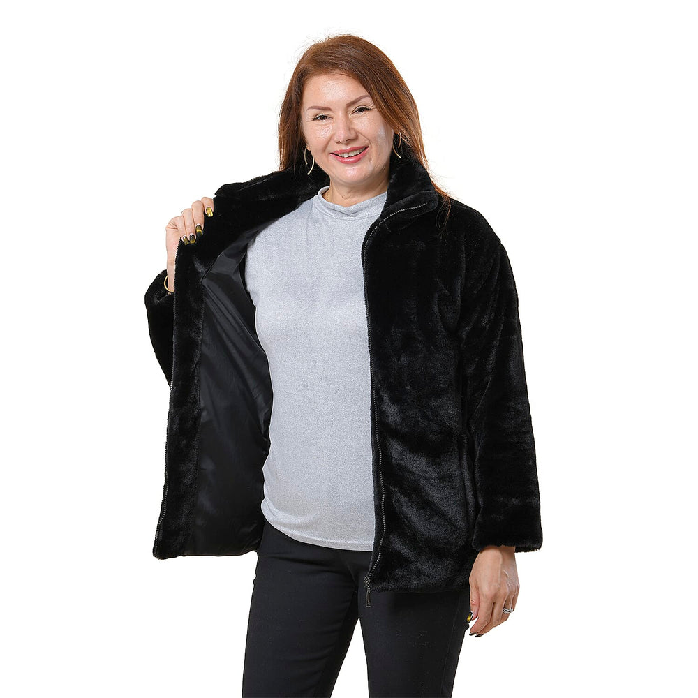 TAMSY Faux Fur Coat (Size L, 16-18)  - Black